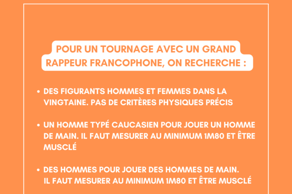 Opportunité : deviens figurant pour le projet d'un grand rappeur francophone !