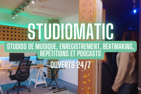 Découvrez Studiomatic, les studios d’enregistrement ouverts 24/7 et accessibles à tous. On vous offre une session de 3h pour enregistrer votre bande-démo !