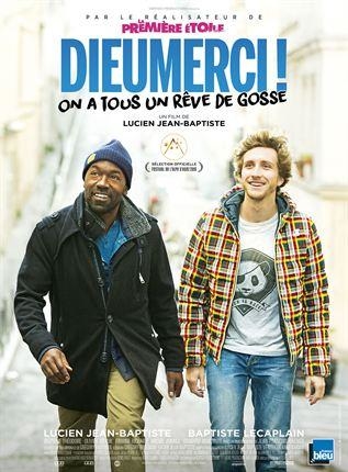 L'humoriste Baptiste Lecaplain et le réalisateur Lucien Jean-Baptiste partagent l'affiche de "Dieumerci"