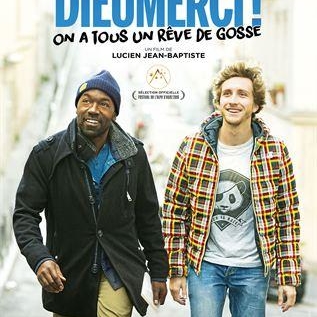 L'humoriste Baptiste Lecaplain et le réalisateur Lucien Jean-Baptiste partagent l'affiche de "Dieumerci"