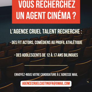 Vous recherchez un agent cinéma ? L’agence Cruel Talent, partenaire de Casting.fr, recrute des adolescents, des acteurs et des actrices !
