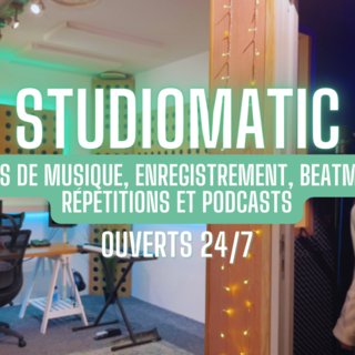 Découvrez Studiomatic, les studios d’enregistrement ouverts 24/7 et accessibles à tous. On vous offre une session de 3h pour enregistrer votre bande-démo !