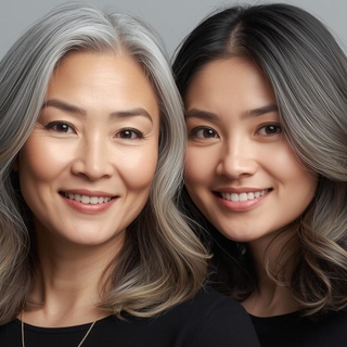 Casting femme mère et fille aux cheveux gris pour shooting photo beauté