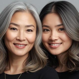 Casting femme mère et fille aux cheveux gris pour shooting photo beauté